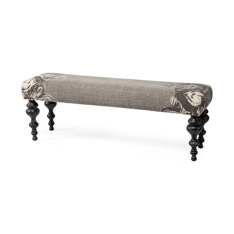 Alhambra Grey Floral Cotton Accent Bench -1