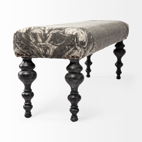Alhambra Grey Floral Cotton Accent Bench -2