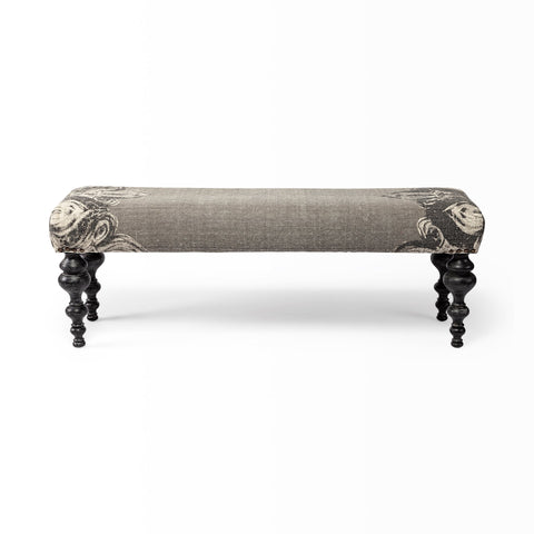 Alhambra Grey Floral Cotton Accent Bench -4