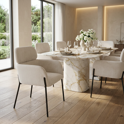 Allegra White Corduroy Dining Chair