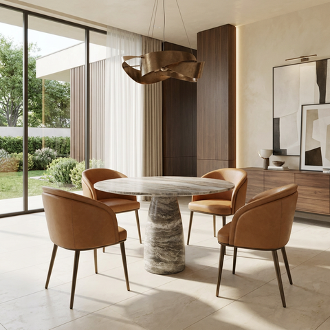 Allyson 42" Solid Grey Marble Round Dining Table 
