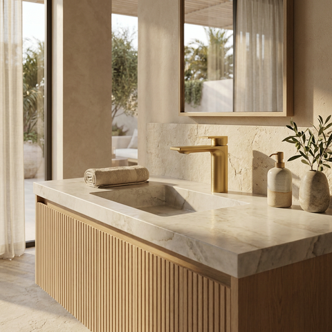Alpha Brushed Gold Single Hole Bathroom Faucet 