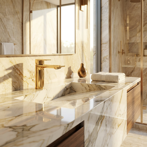 Alpha Polished Gold Single Hole Bathroom Faucet Aquabrass