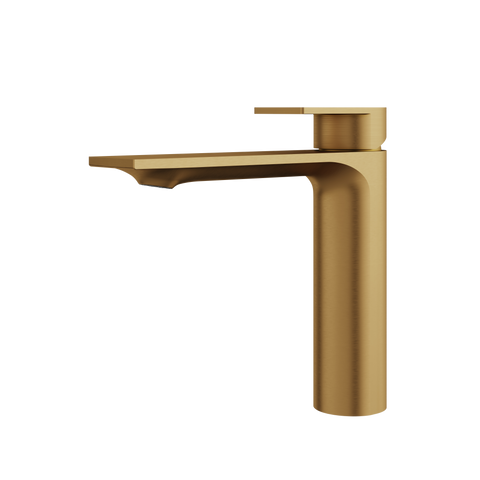 Alpha Tall Brushed Gold Single Hole Bathroom Faucet