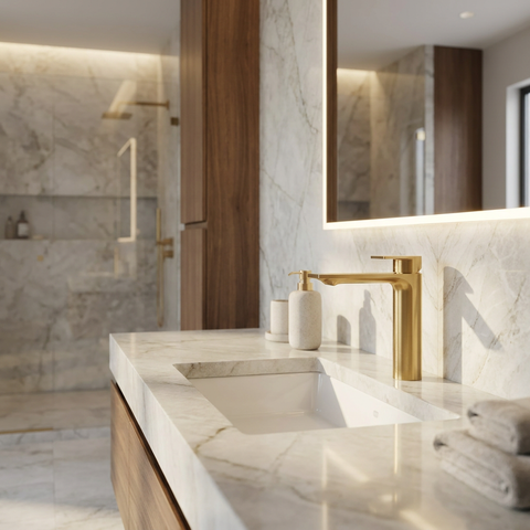 Alpha Tall Brushed Gold Single Hole Bathroom Faucet