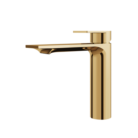 Alpha Tall Polished Gold Single Hole Bathroom Faucet - Aquabrass