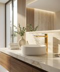 Alpha Tall Polished Gold Single Hole Bathroom Faucet - Aquabrass