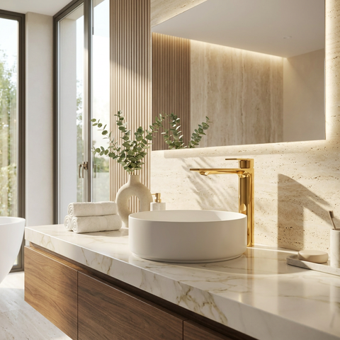 Alpha Tall Polished Gold Single Hole Bathroom Faucet - Aquabrass