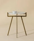 Anak White Marble and Antique Brass End Table -1