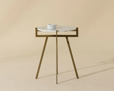 Anak White Marble and Antique Brass End Table -1