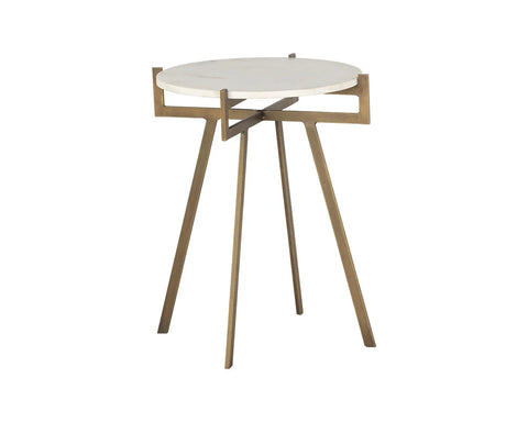 Anak White Marble and Antique Brass End Table -5