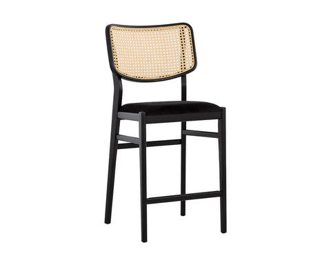 Annex Black Velvet Rattan Counter Stool -1