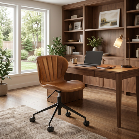 Arabella Cognac Faux Leather Swivel Office Chair