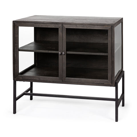 Arelius Black-Brown Mango Wood Accent Cabinet -1