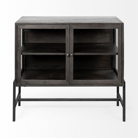 Arelius Black-Brown Mango Wood Accent Cabinet -4
