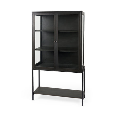 Arelius Black-Brown Mango Wood Display Cabinet - Mercana-1