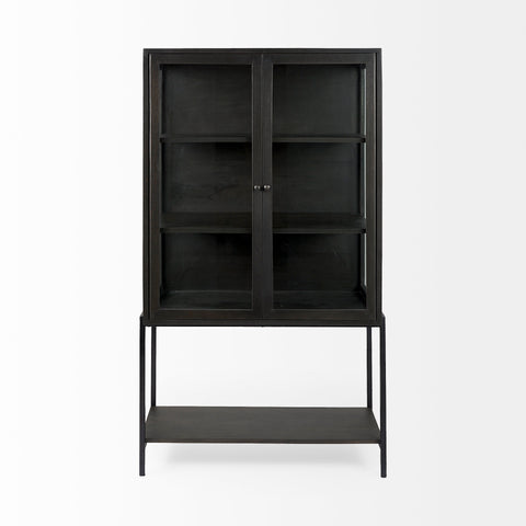 Arelius Black-Brown Mango Wood Display Cabinet - Mercana-2