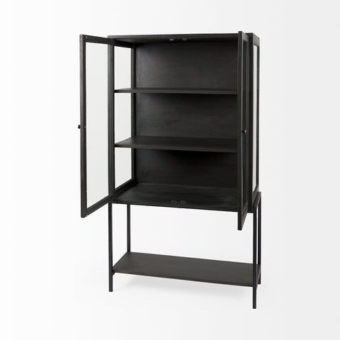 Arelius Black-Brown Mango Wood Display Cabinet - Mercana-4