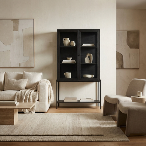 Arelius Black-Brown Mango Wood Display Cabinet - Mercana