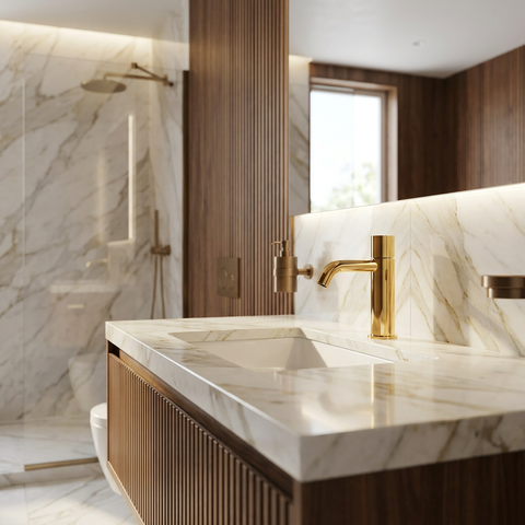 Aria Slim Polished Gold Single Hole Bathroom Faucet - Aquabrass