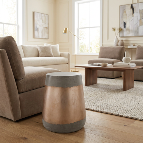 Aries Grey Concrete and Gold Foil End Table