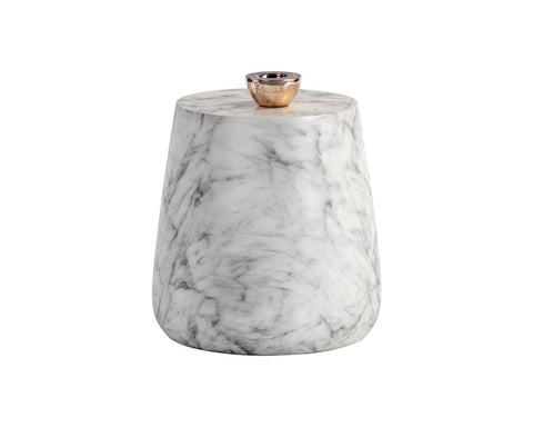 Aries White Marble-Look Concrete End Table-1