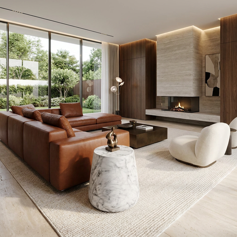 Aries White Marble-Look Concrete End Table