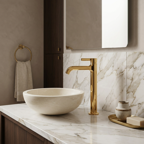 Ariston Tall Polished Gold Single Hole Bathroom Faucet 