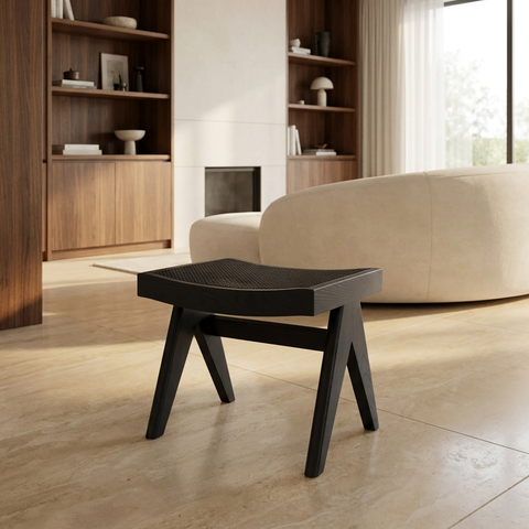 Arvin Black Cane Seat Stool 