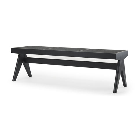 Arvin Black Wood and Cane Dining Bench-1