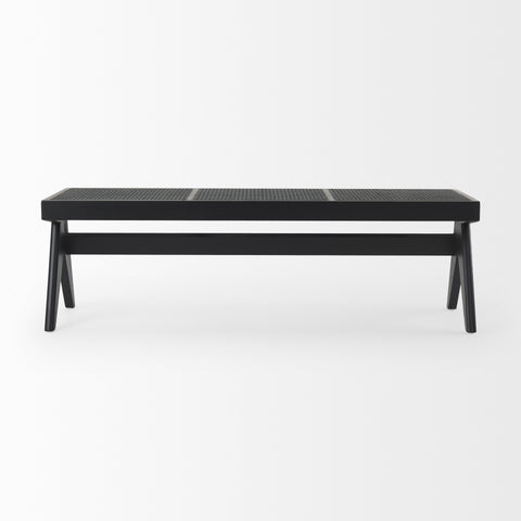 Arvin Black Wood and Cane Dining Bench-2
