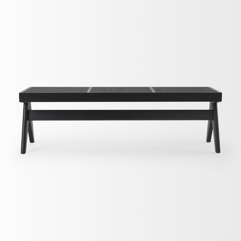 Arvin Black Wood and Cane Dining Bench-3