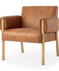 Ashton Brown Vegan Leather & Light Wood Accent Chair-1