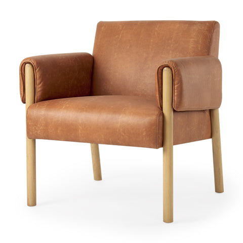 Ashton Brown Vegan Leather & Light Wood Accent Chair-1