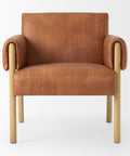 Ashton Brown Vegan Leather & Light Wood Accent Chair-2