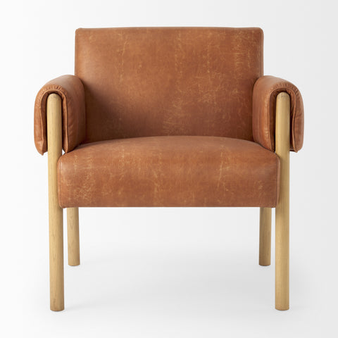 Ashton Brown Vegan Leather & Light Wood Accent Chair-2