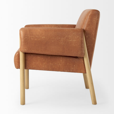 Ashton Brown Vegan Leather & Light Wood Accent Chair-3