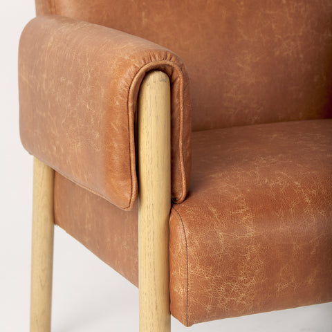 Ashton Brown Vegan Leather & Light Wood Accent Chair-8