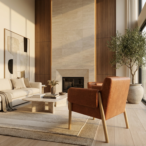 Ashton Brown Vegan Leather & Light Wood Accent Chair