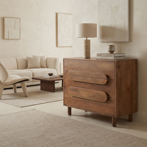 Astrid Medium Brown Mango Wood 3-Drawer Accent Cabinet 