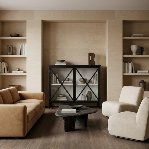 Aurelia Black and White Glass Accent Cabinet 