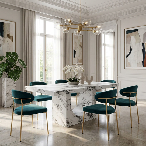 Aurelia White Marble Look Dining Table