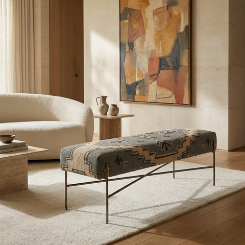 Avery I Green & Tan Patterned Bench 