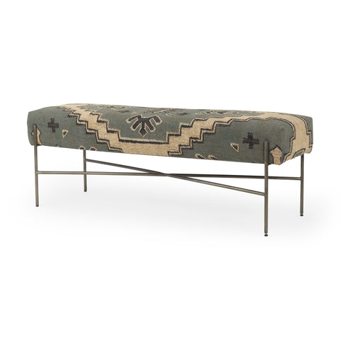 Avery I Green & Tan Patterned Bench -1
