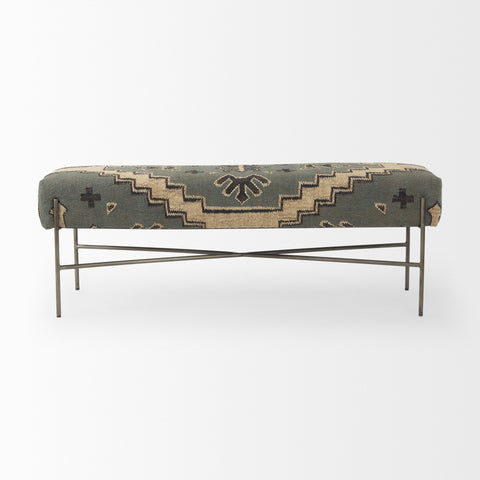 Avery I Green & Tan Patterned Bench -2
