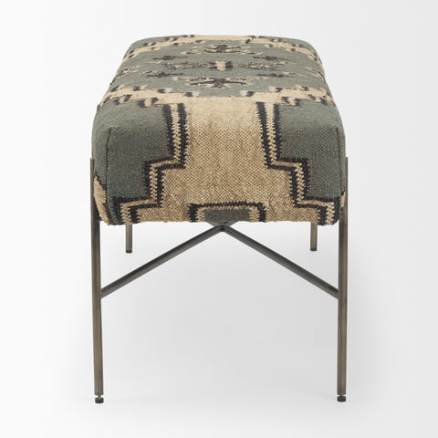 Avery I Green & Tan Patterned Bench -3