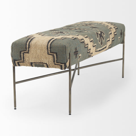 Avery I Green & Tan Patterned Bench -4