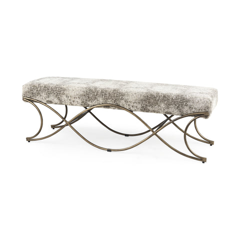 Ayla Grey Fabric Gold Frame Bench-1