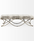 Ayla Grey Fabric Gold Frame Bench-2