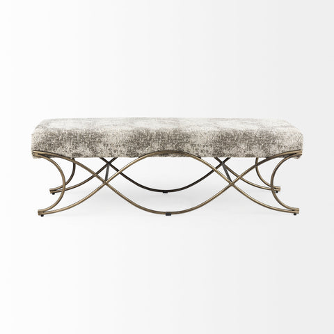 Ayla Grey Fabric Gold Frame Bench-2